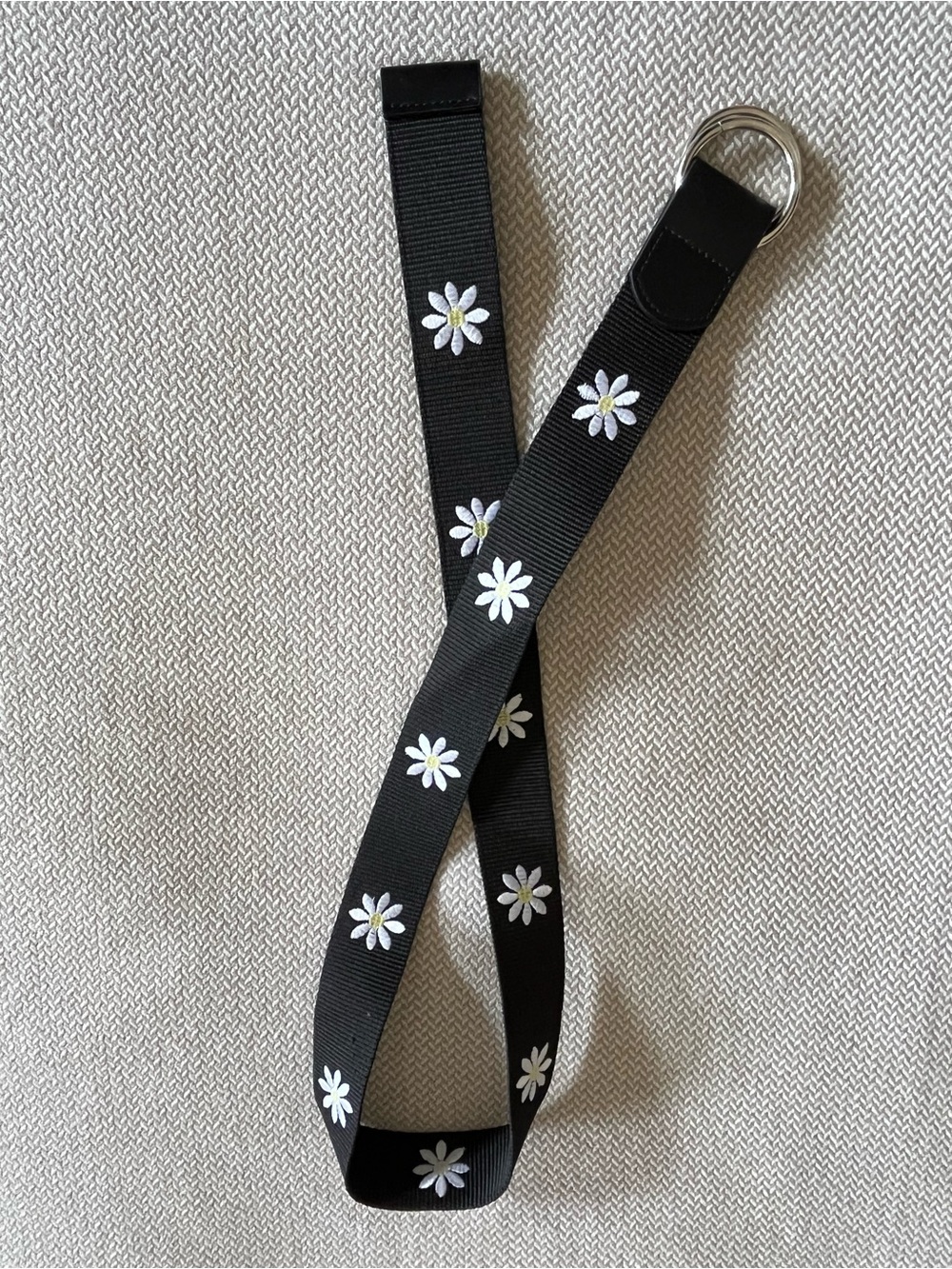 Target Brand Wild Fable Black Canvas Belt with Daisy Embroidery Size L
